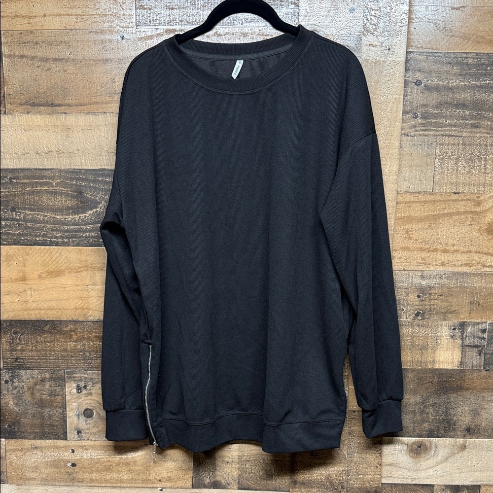 Halara Black Long Sleeve Sweatshirt Side ZIp Shirt Women's Size Small